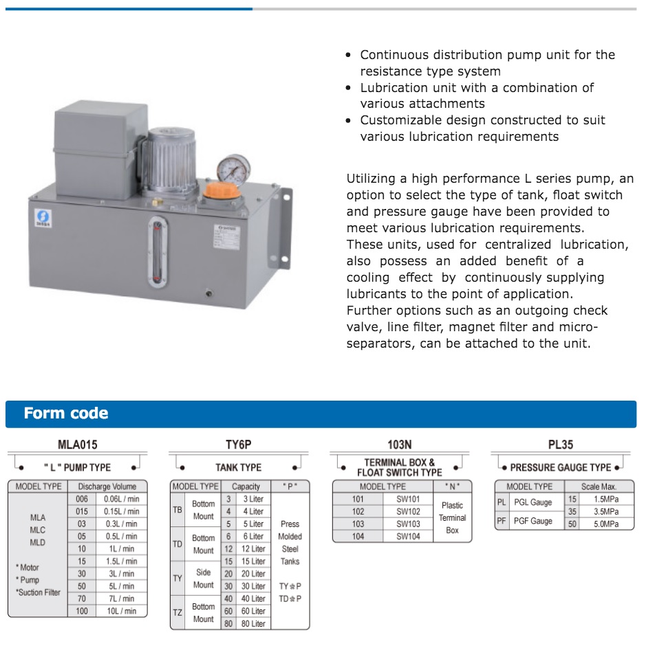 Showa LITER UNIT (MLA, MLC, MLD) Continuous Lubrication Unit